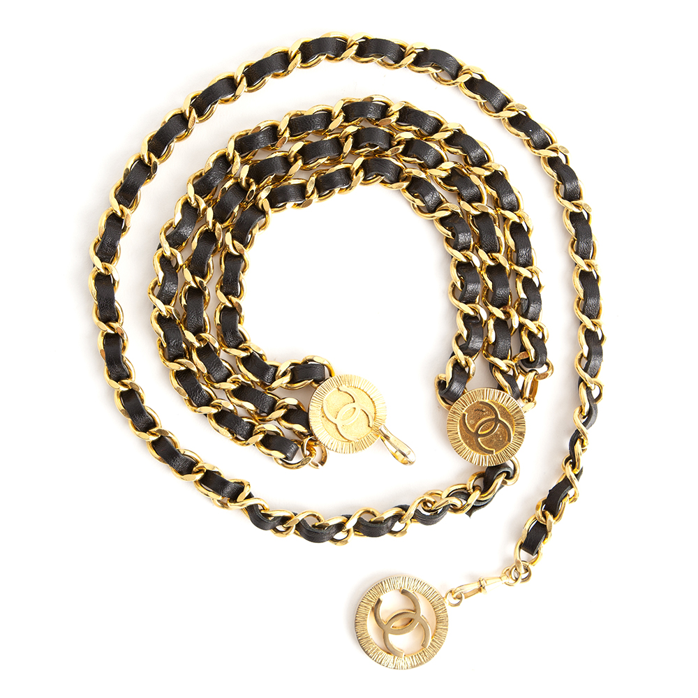 Sprede elefant En trofast Iconic vintage Chanel gold chain and black leather belt - Findage